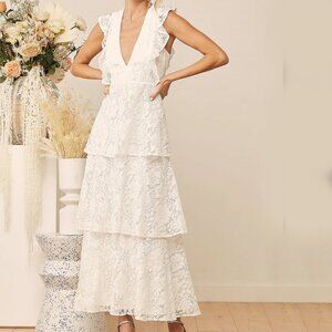 *NEW* Lulus Molinetto White Lace Ruffled Tiered